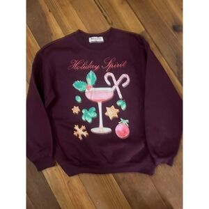 Wound Up Holiday Spirit‎ Sweatshirt Burgundy Maroon Christmas Cocktail Graphic S